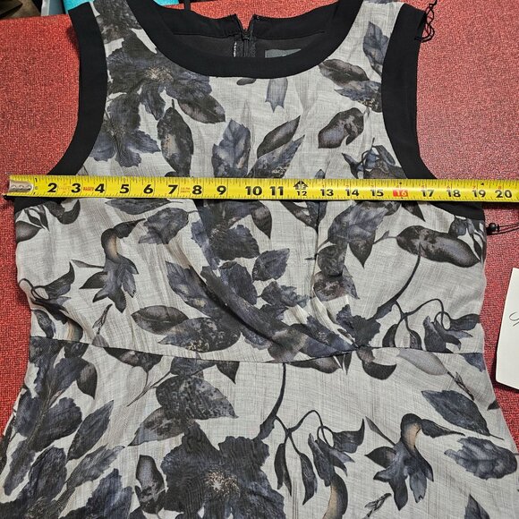 Adrianna Papell Black & Gray Floral Sleeveless Midi Dress Sz 14 Asymmetrical Hem - Picture 12 of 14